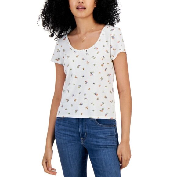 HIPPIE ROSE Juniors' Size XL Waffle-Knit Cropped Ivory Baby T-Shirt NWOT - Picture 1 of 3